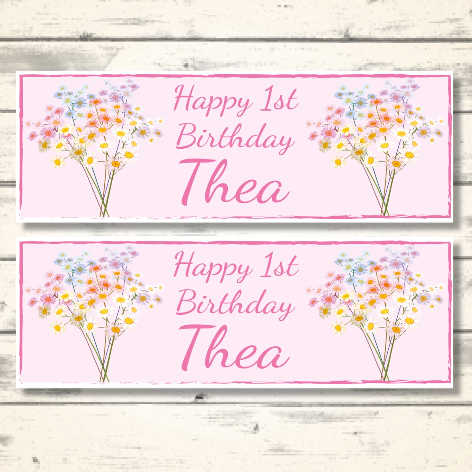 2 PERSONALISED PASTAL DAISY BIRTHDAY BANNERS DESIGN 1
