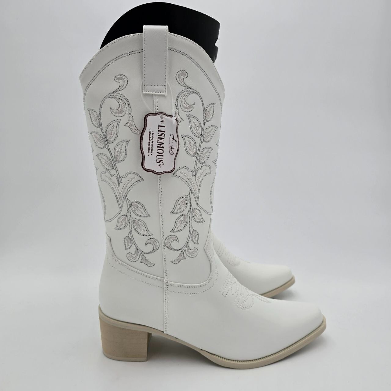 Lisemous Point Toe Embroidered Cowboy Boots Women's 7.5 White Cowgirl Fashion