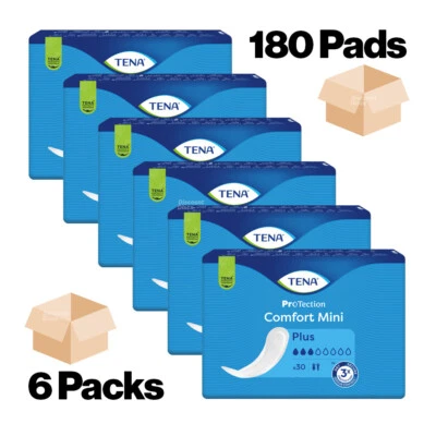 TENA Comfort Mini Plus - 6 Packs of 30 - Women's Small Shaped Incontinence Pads