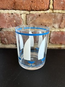 Vtg H J Stotter Acrylic Blue Sailboats Double Old-Fashioned Glasses Set Of 9