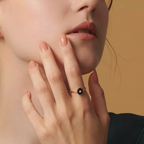 Vintage Black Stone 18K Gold Plated Retro Elegant Dainty Unique Open Ring Women - Picture 4 of 5
