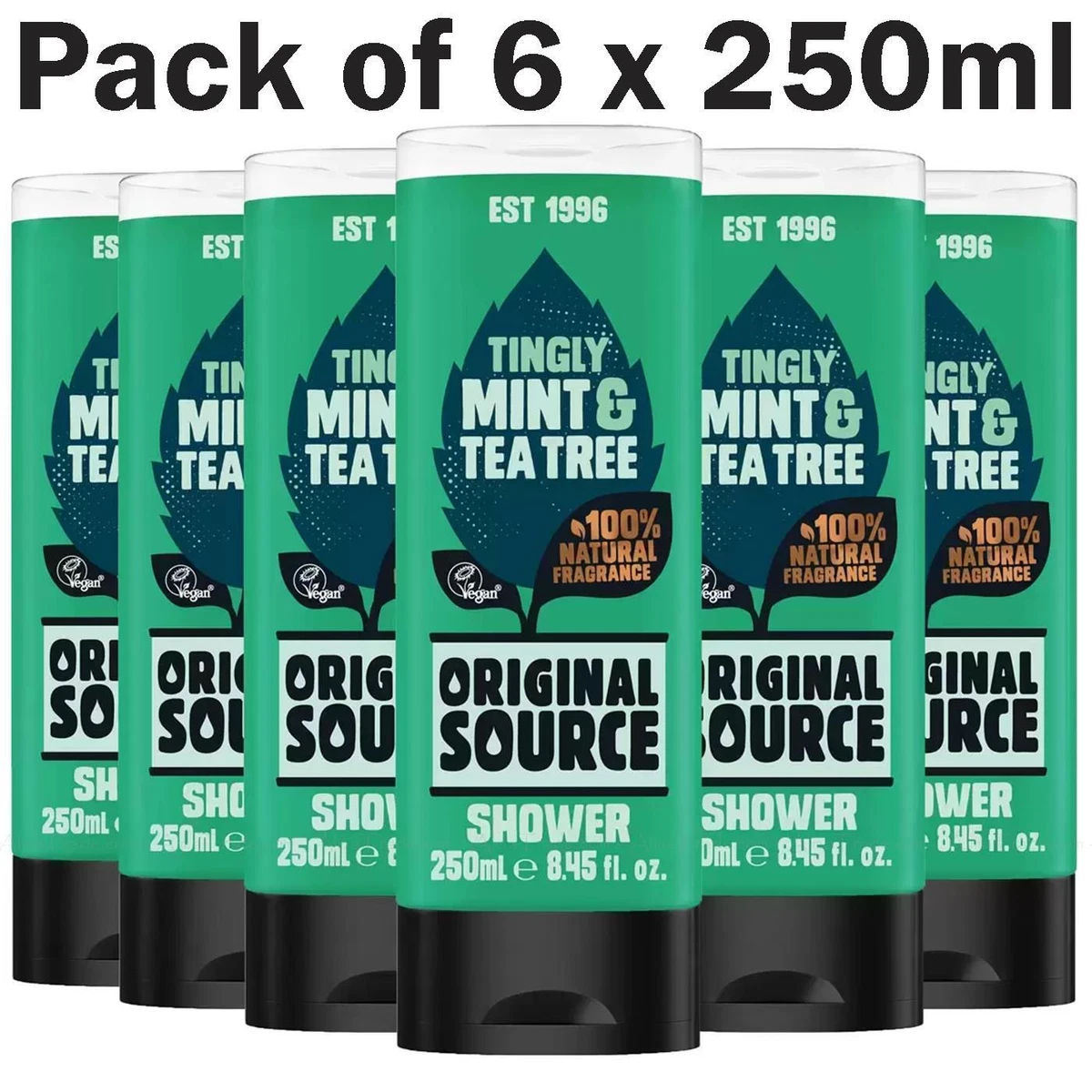 Original Source Mint Tea Tree Shower Gel Natural Body Wash Bottle Pack 6x250ml
