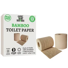 BOONBOO Bamboo Toilet Paper, PFAS-FREE, 3-Ply Unbleached, 4 Rolls