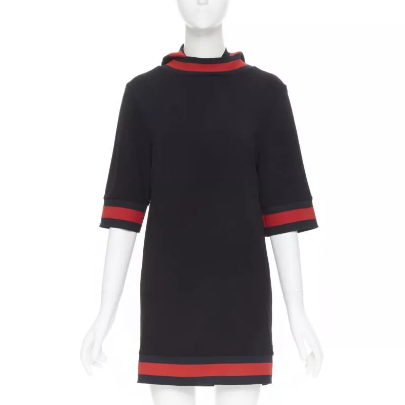 Robe décontractée à capuche GUCCI noir bleu rouge signature bordure web XS