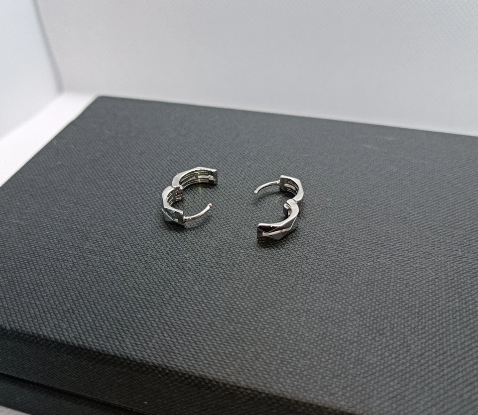 ORECCHINI UOMO DONNA UNISEX ROMBO GEOMETRICI RAME COLORE ARGENTO - Immagine 4 di 4