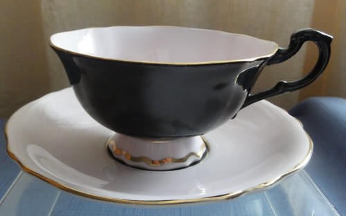 PARAGON Double Warrant PINK & BLACK CUP & SAUCER Made in England - Bild 3 von 9