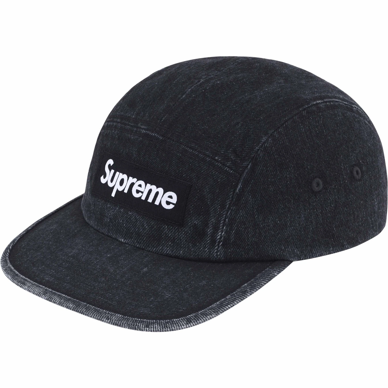 Casquette de camp Supreme Denim noire SS24   EN MAIN, neuve boîte logo chapeau de camp Supreme