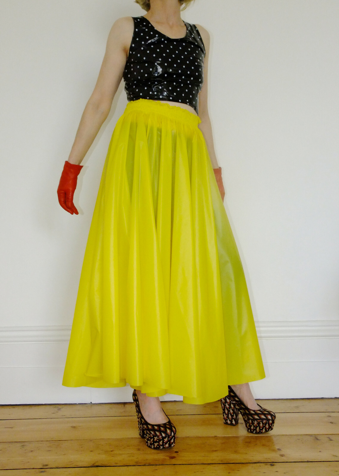 PVC Long Skirt Maxi Full Circle Vinyl Roleplay Plastic Clothing Retro