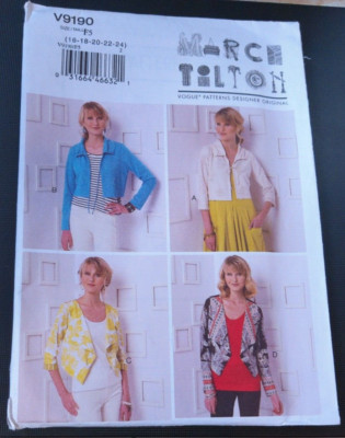 Vogue Pattern V9190 Ms MARCY TILTON Shrug w/Neckline & Drawstring Options 16-24