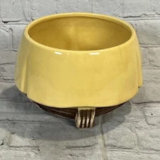 Vinatge McCoy Pottery Yellow Brown Footed USA 6 X 4 1/2 inches See Video