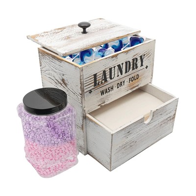Laundry Pods Container - Whitewashed Wood Laundry Pod Storage Container - Far...