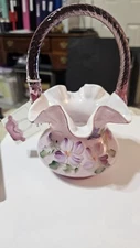 FENTON GLASS 1996 DUSTY ROSE OVERLAY 8" BASKET ~C. SMITH