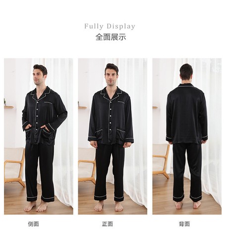 Pajama Set Mens 100% Mulberry Silk 2pcs Sets Long Sleeve Tops Pants Sleepwear Sz - Picture 15 of 31