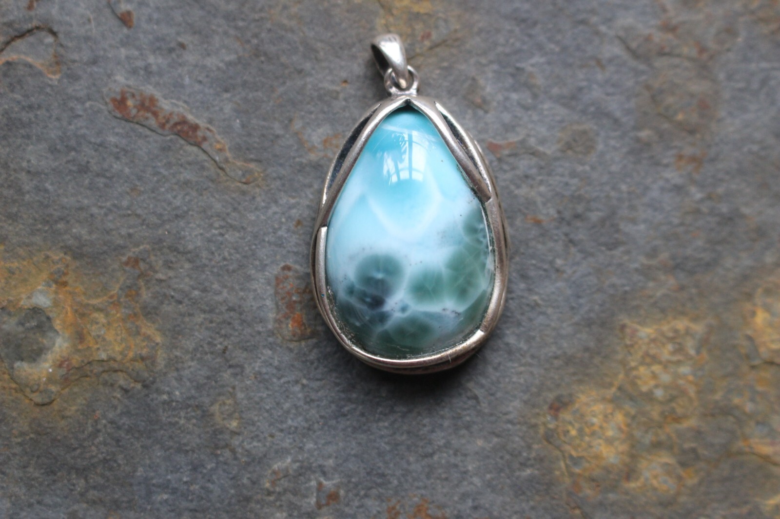 Pendentif goutte Larimar grand modèle en argent 925 Blue Stone pour femme