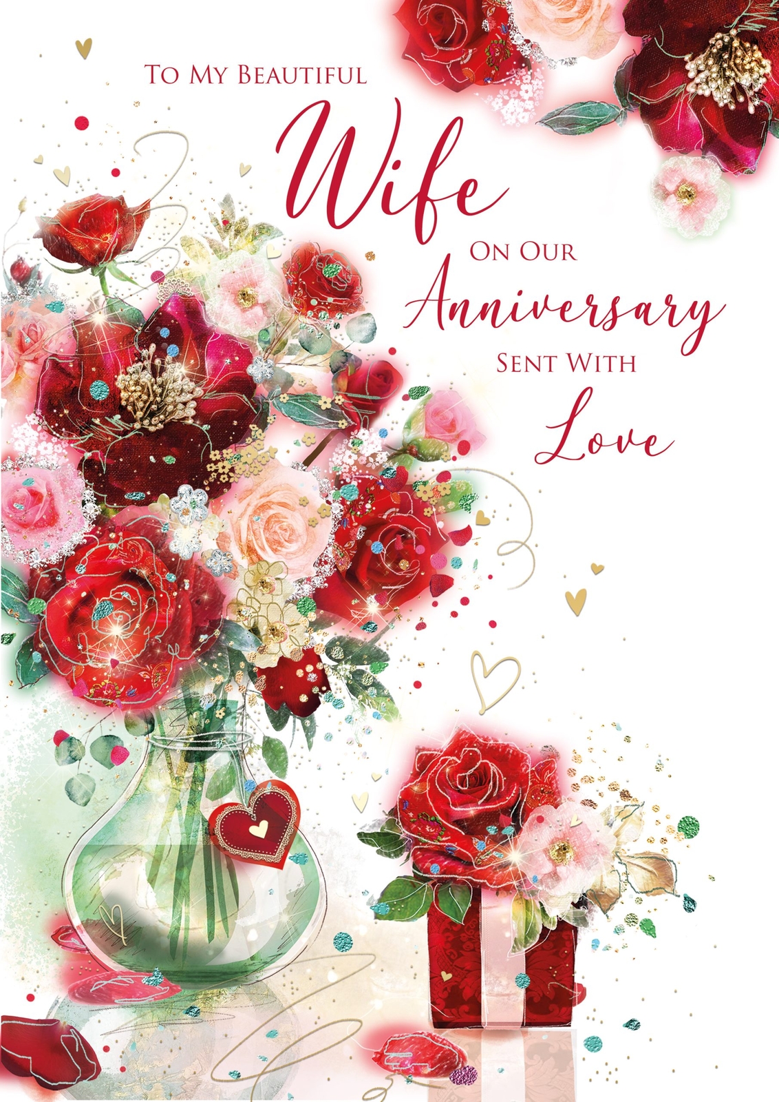 Large Wife On Our Anniversary Card - Foil Finish - Cherry Orchard