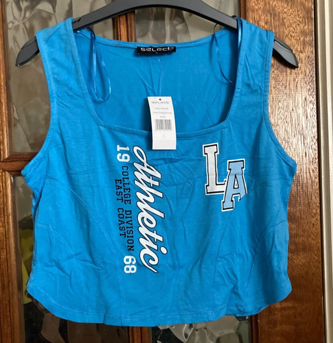 BNWT Ladies SELECT Cerulean AZURE Blue CORSET Stretch COLLEGIATE Crop Vest Top L - Picture 5 of 8