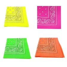 Qraftsy Neon Colors Paisley Bandana - Cotton - Available in 1 Pack or 3 Pack