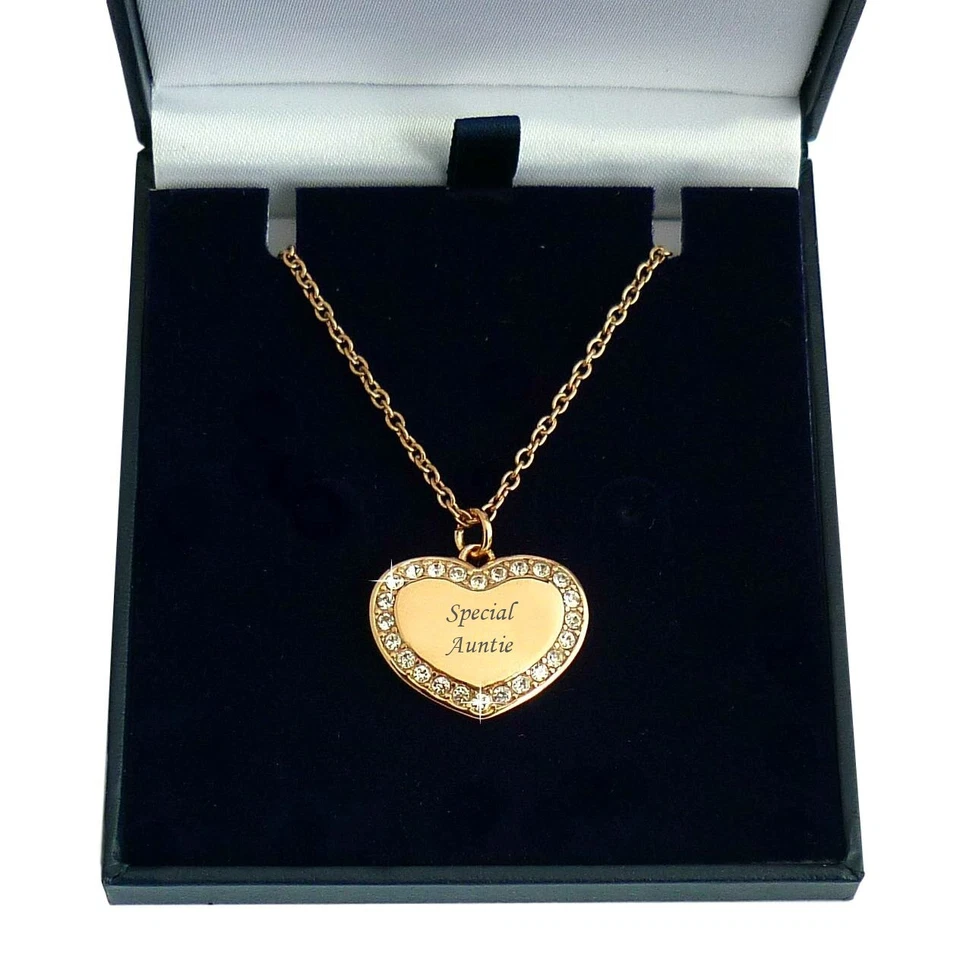 Rose Gold Necklace with Any Engraving on Personalised Heart Pendant in Gift Box