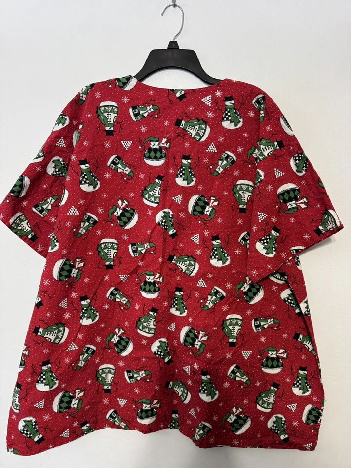 Blusa Médica Mad About 3x Roja Navidad Muñeco de Nieve Manga Corta Foto 2 de 4