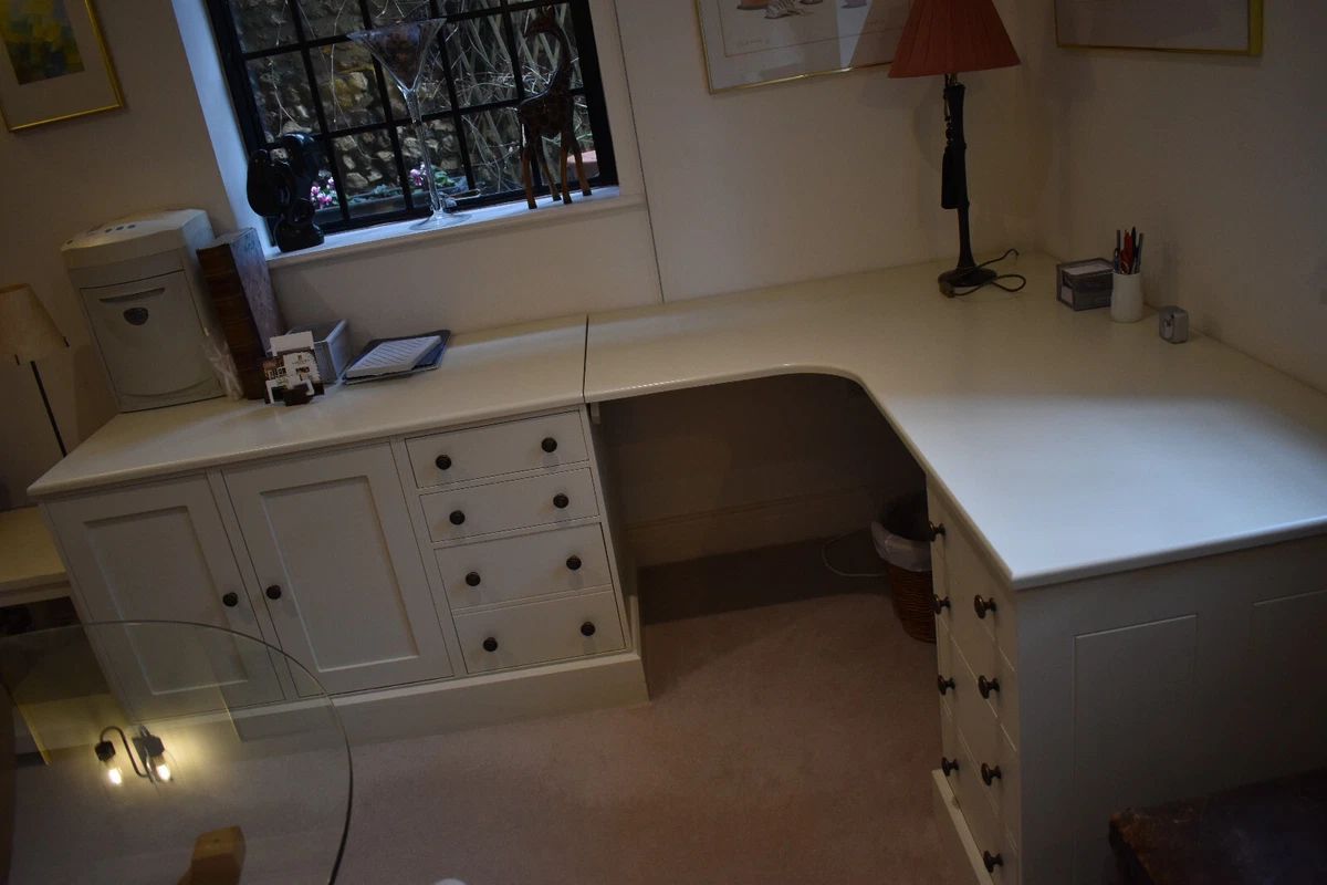 Dormy House Corner Home Office Desk Bureau Three Pedestals 3 Pure Breeze White