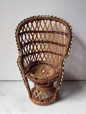 Vintage Mini Rattan Peacock Chair Plant Stand Boho 9”