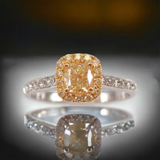 Lab-Created Citrine 2.6Ct Cushion Cut Halo Women's Ring 14K Two Tone Gold Plated