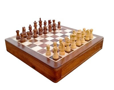 12''x12''Inch Wooden Storage Drawer Chess Board Set With Wooden Chess Pieces Set