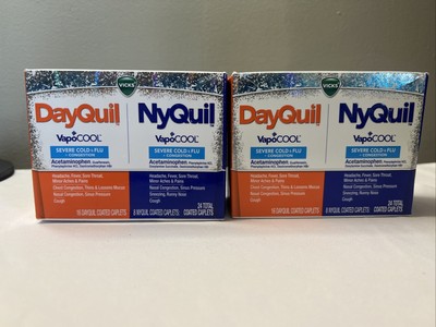 2 Vicks VapoCool DayQuil & NyQuil Severe ColdFlu 48 Capsules Exp 01/2025