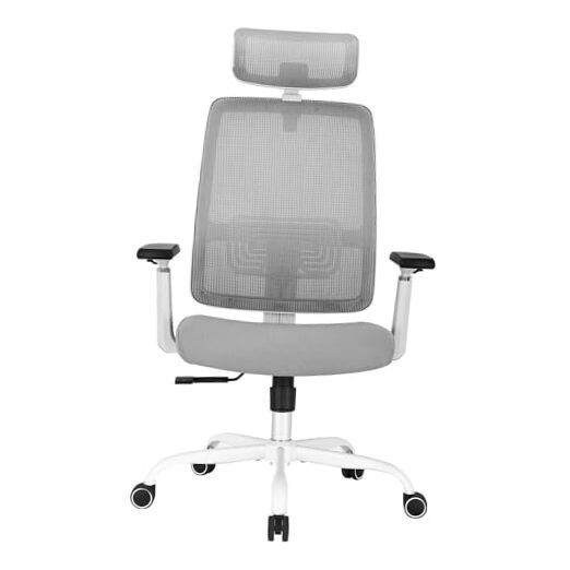 Ergonomic Office Chair - High Back Desk Chair with Adjustable White & Grey-image