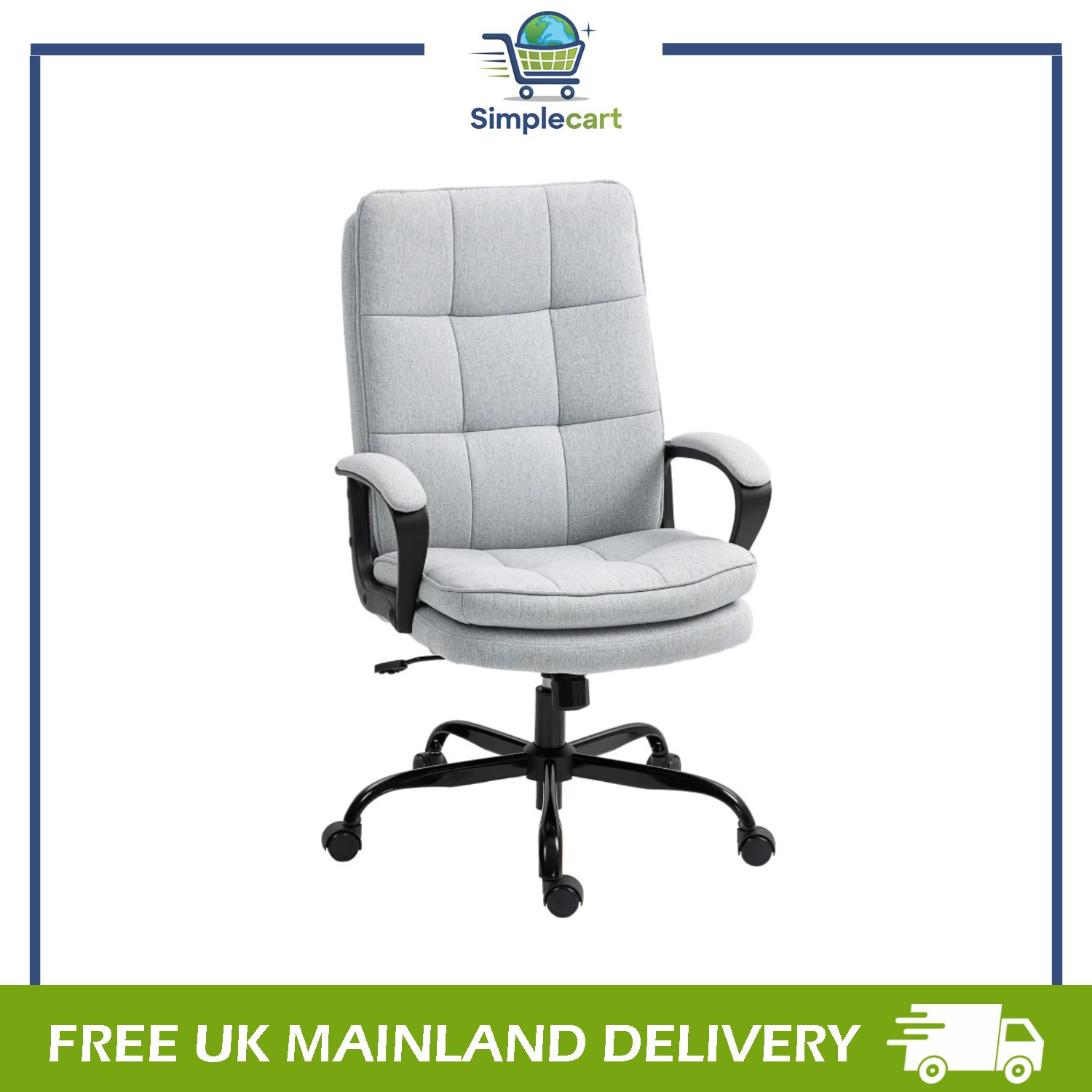 HOMCOM Fabric Office Chair Computer Desk Chair for Home - Light Grey - Image 2