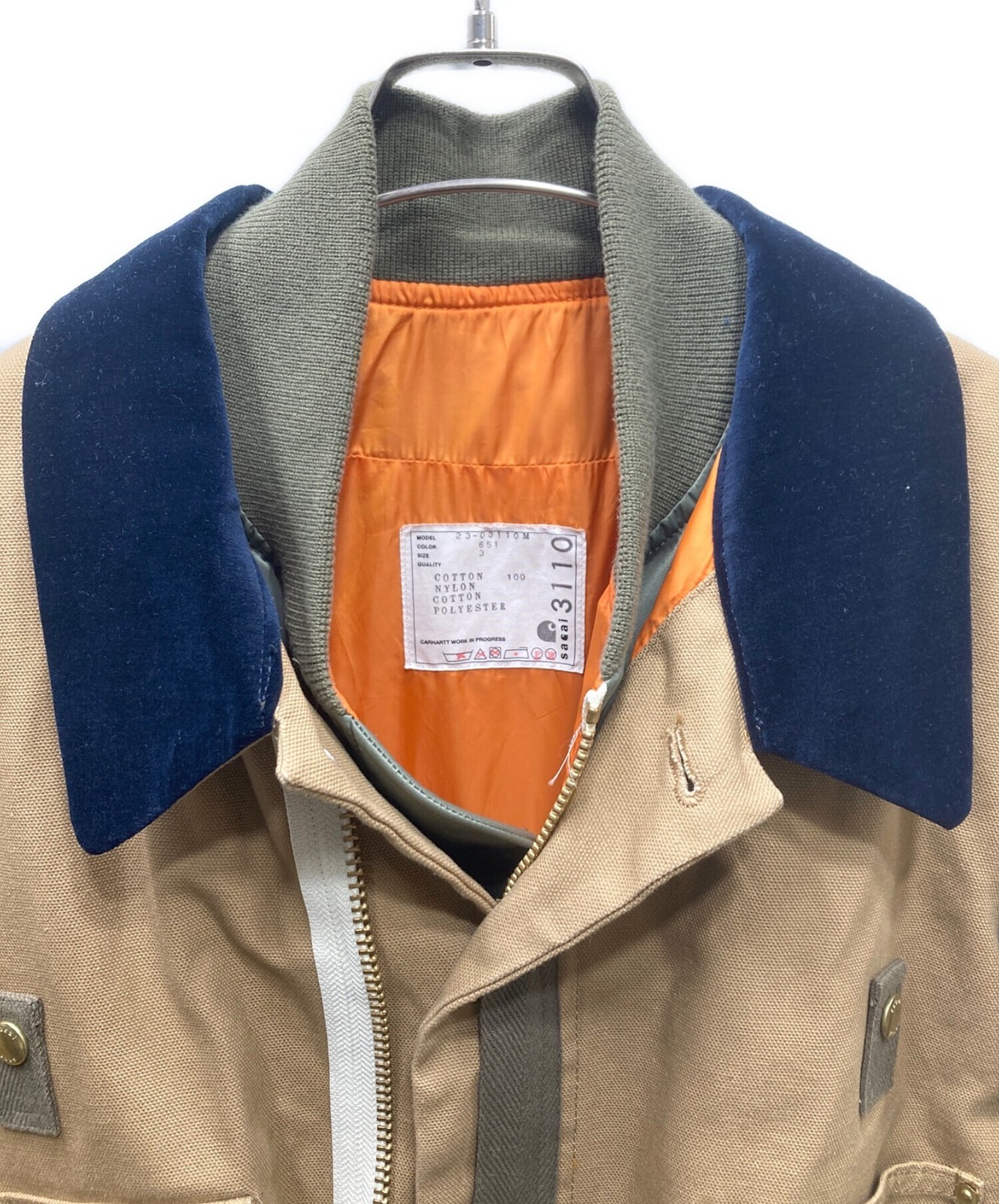 sacai Men's CanvasxMA-1 JK Michigan 23-03110M Size 3 about L Beige Made in Japan image 6