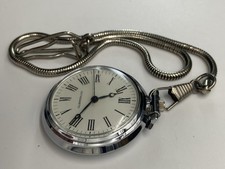 Mechanical Antimagnetic Open Face Pocket Watch Silver Tone Chain "Tested Works"