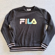 VTG 90s FILA Women's Black Colorful Logo Sweatshirt Pullover Crew Womens M