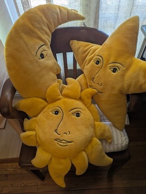 Rare Vintage Lot of 3 Celestial Sun Moon Star Yellow Salamander Graphix Pillows