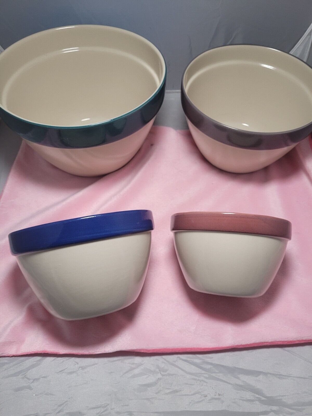 4 Blue Rim Nesting Mixing Bowls Set Over & Back Inc. Indoor Outfitters Portugal
