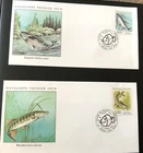 FISH SALMON PIKE PERCH ROACH  FRANCE COMP SET 4 1990 FLEETWOOD CACHET FDCS UNAD