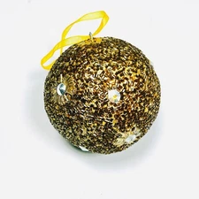 Holiday Decor Gold Beaded Christmas Ornament Sphere Ball