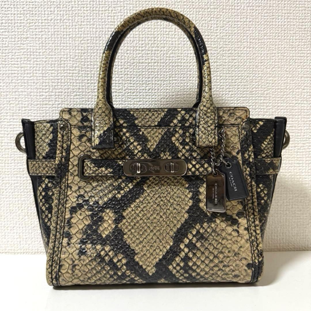 Coach Python Embossed 2-Way Handbag Crossbody Lea… - image 2