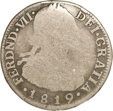 COLOMBIA, Bogot&aacute;, bust 2 reales, Ferdinand VII (bust of Charles IV), 1819 FJ.