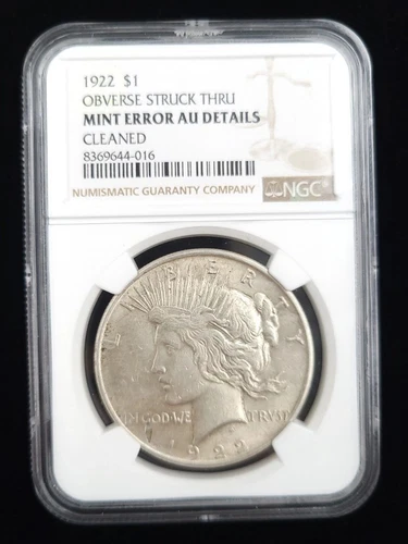 Mint Error 1922 Peace Silver Dollar OBV Struck Thru NGC Graded