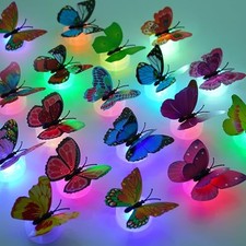 3D Wall Decor with Glowing Lights Lights with Stickers, 24 Pcs Butterfly