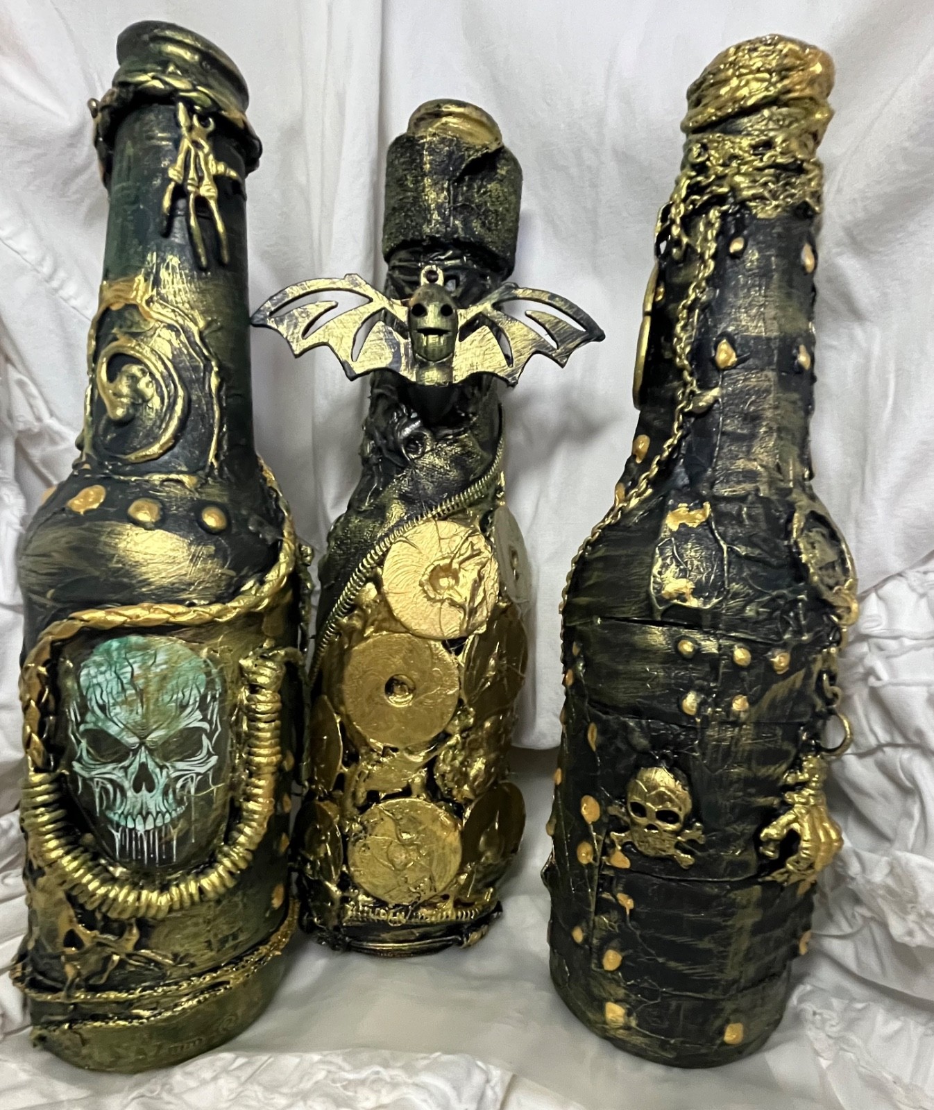 Halloween table decoration X3 Steampunk glass bottle candles Add your own candle