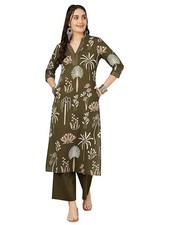 Green Printed Kurta with Pants Bottom Women's Indian Kurti Dress Co-ord Set