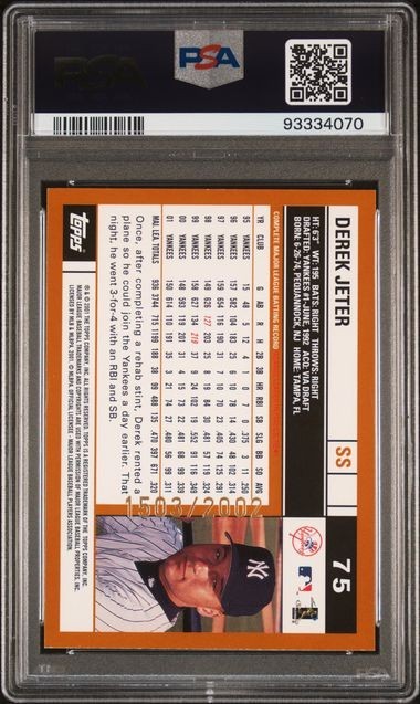 2002 Topps GOLD Derek Jeter PSA 9 Mint /2002 #75 view 2
