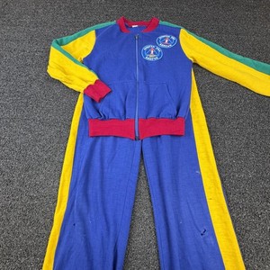 Vtg Fitness USA Tracksuit Kids One Size Blue Colorblock Sweatsuit Jacket Pants