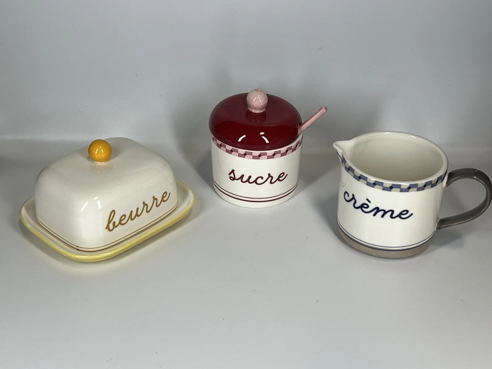 Anthropologie Café Violette Stoneware Butter Dish, Sugar Diish and Creamer Set