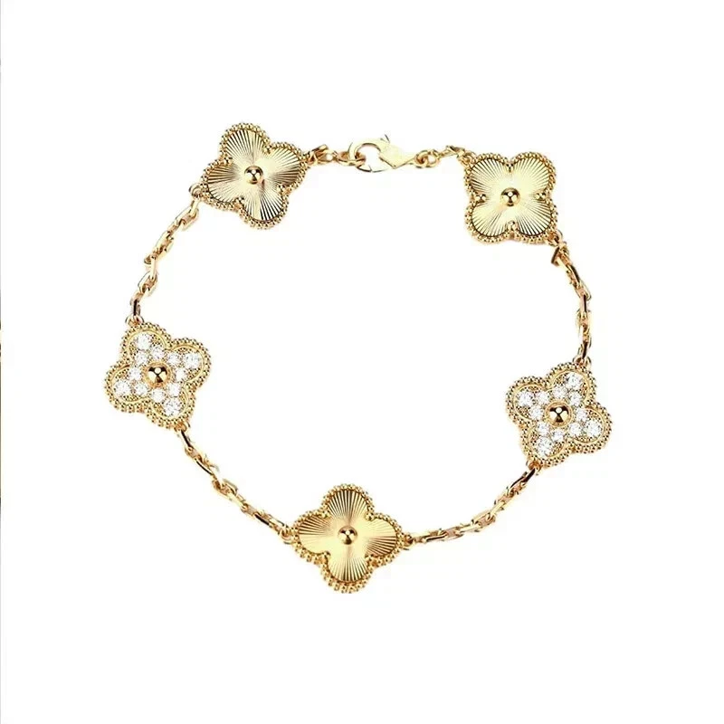 Brazalete para mujer con flor de moissanita real de 1,24 quilates enchapado en oro amarillo de 14 quilates de 7" pulgadas Foto 2 de 4