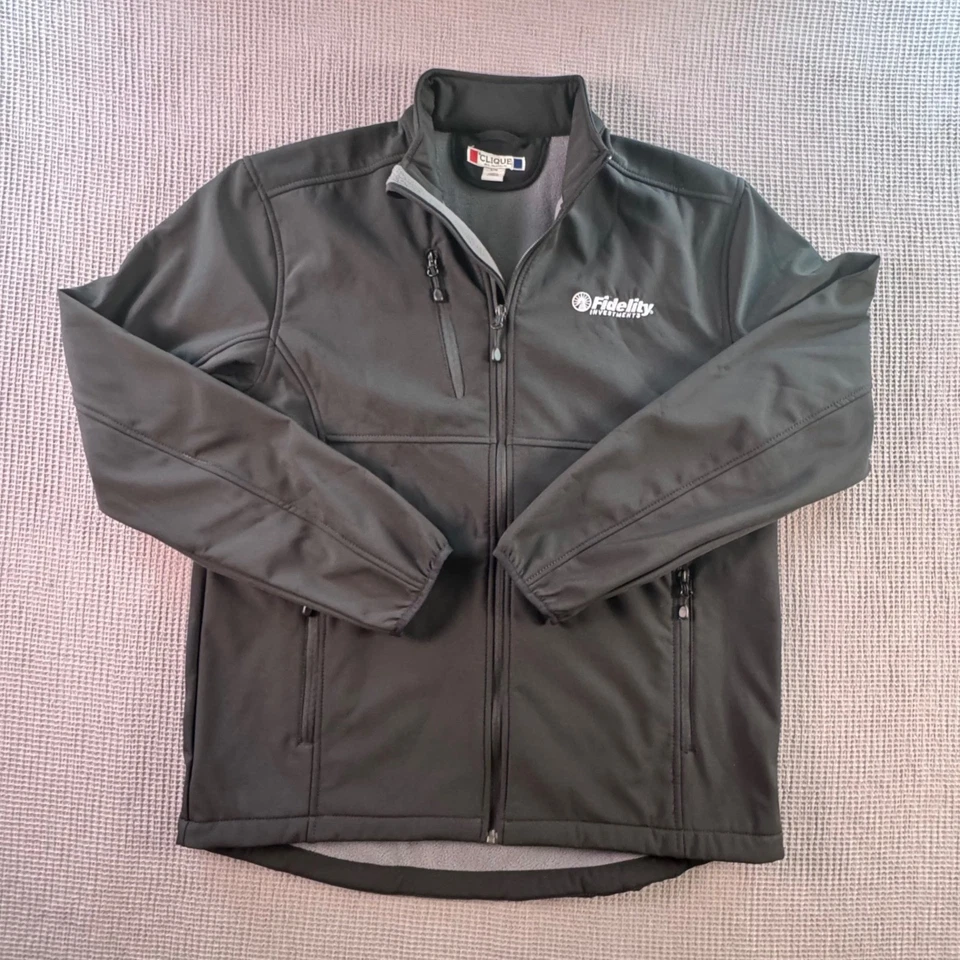 Chaqueta softshell Fidelity Investments para hombre grande negra cremallera completa logotipo abrigo Foto 2 de 4