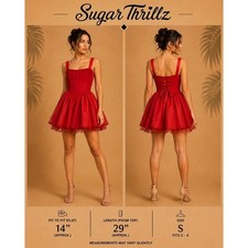 Sugar Thrillz Red Corset Mini Dress Lace Up Back Tulle Skirt Size S nwt