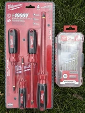 MILWAUKEE 1000V INSULATED SCREWDRIVERS W/ ROLL POUCH & 21 PC SHOCKWAVE IMPACT